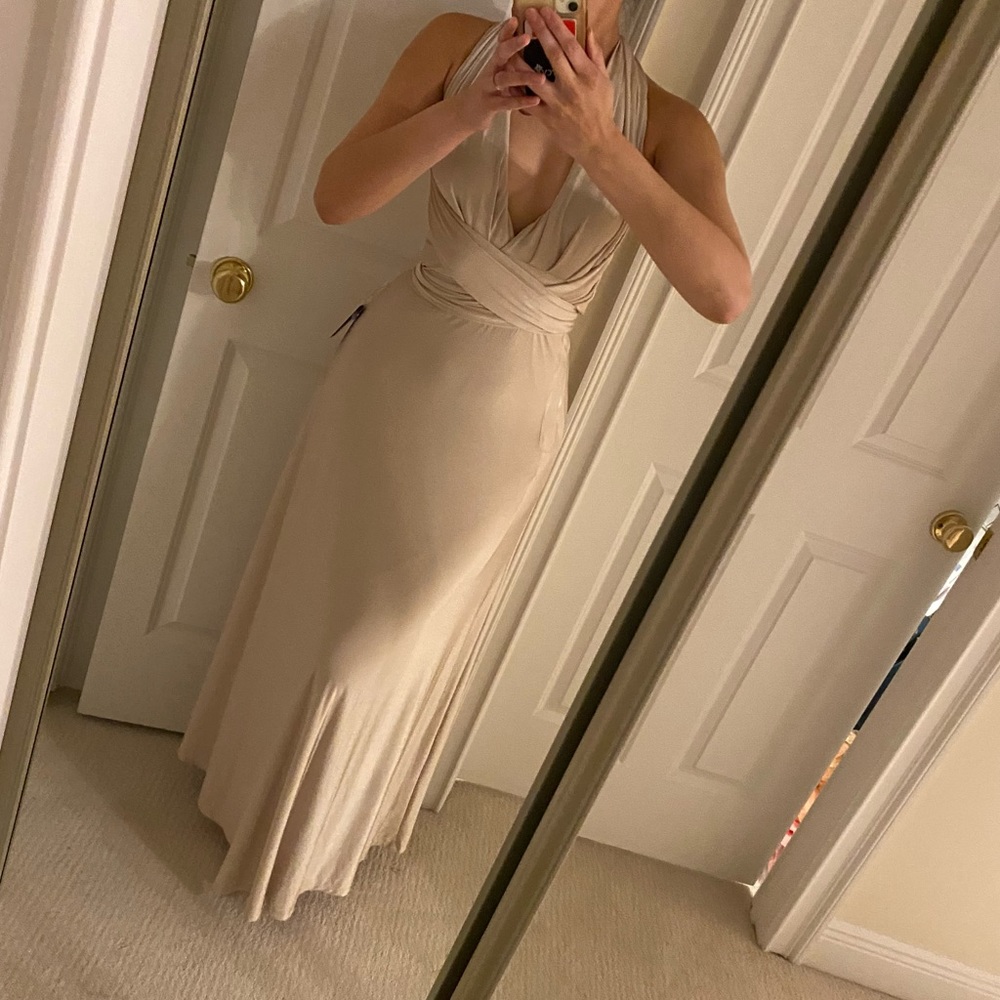 NEW Lulus Convertible Multi-way Champagne Satin Sheen Maxi Dress | NWT